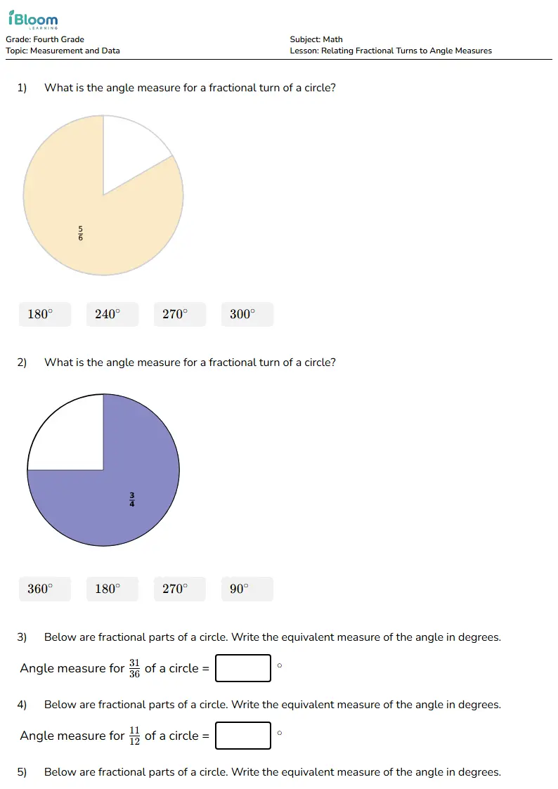 Relating Fractional Turns to Angle Measures Lesson for Fourth Grade | iBloom