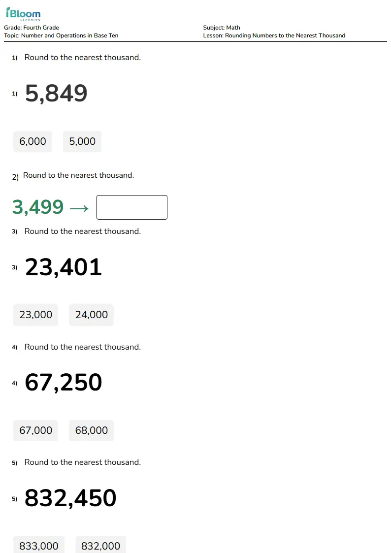 Rounding Numbers to the Nearest Thousand Lesson for Fourth Grade | iBloom