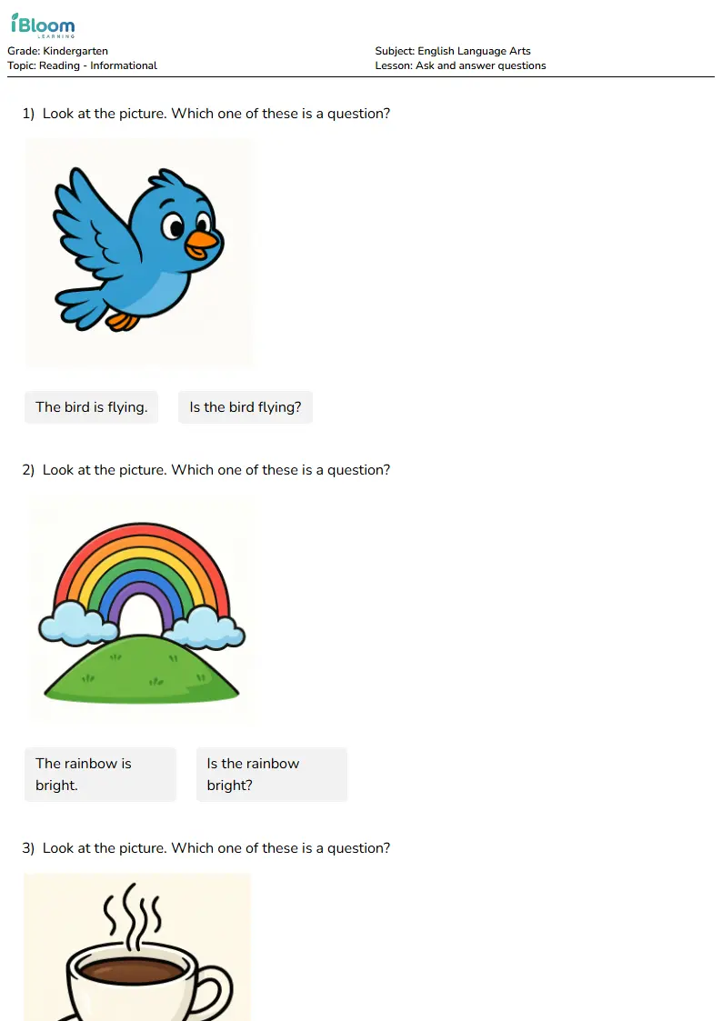 Ask and answer questions Lesson for Kindergarten