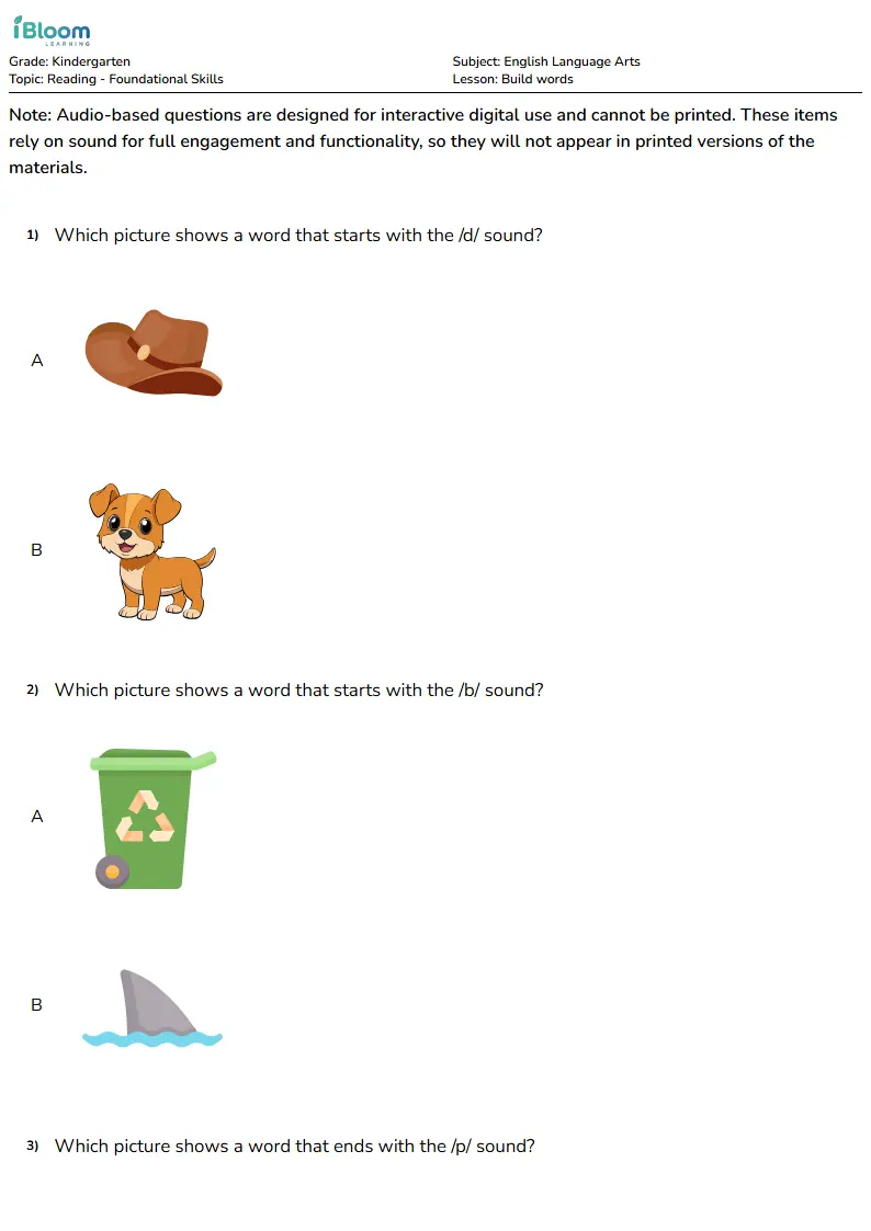 Build words Lesson for Kindergarten