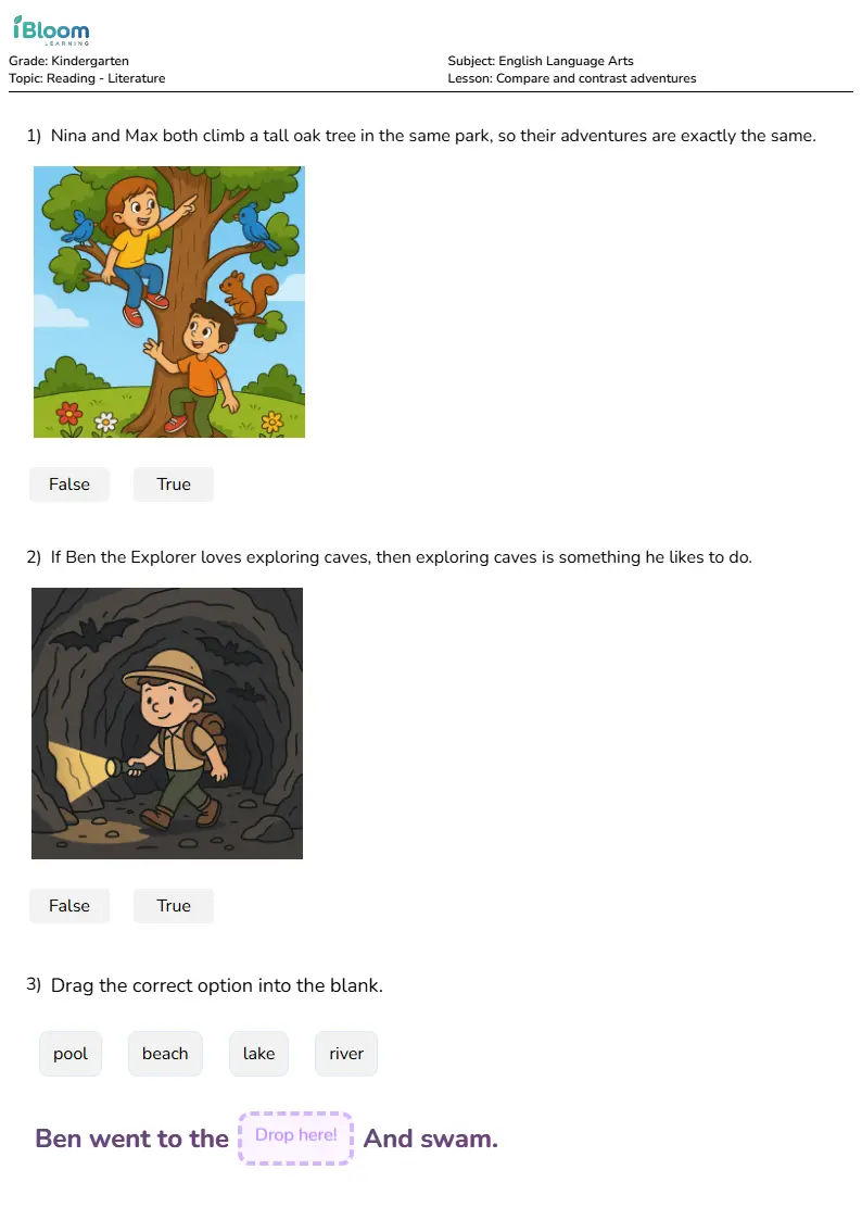 Compare and contrast adventures Lesson for Kindergarten