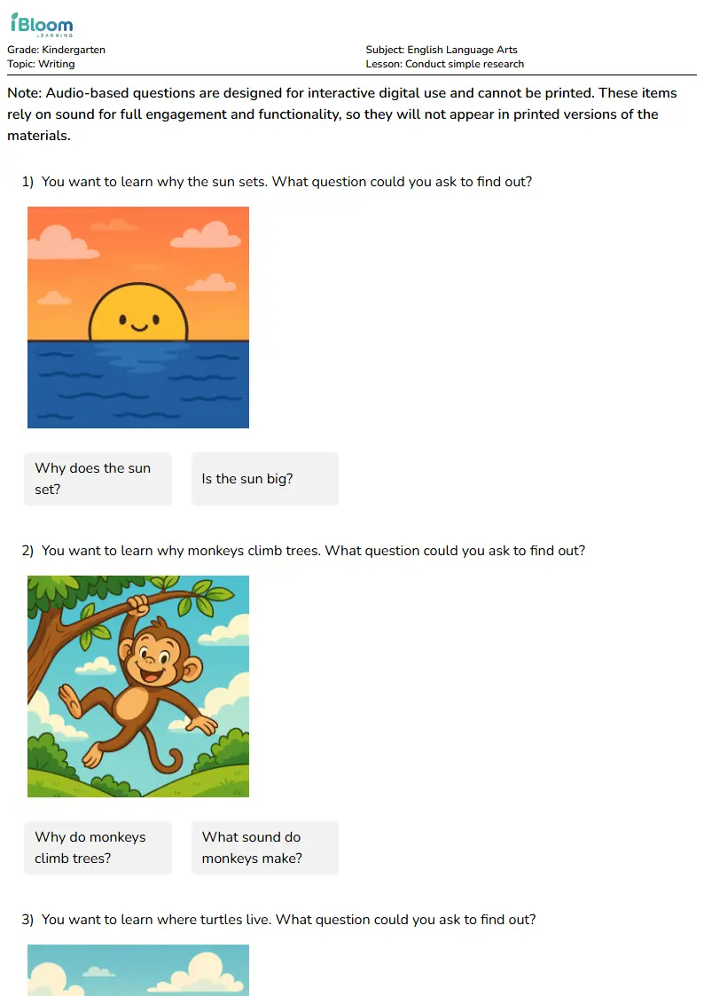 Conduct simple research Lesson for Kindergarten