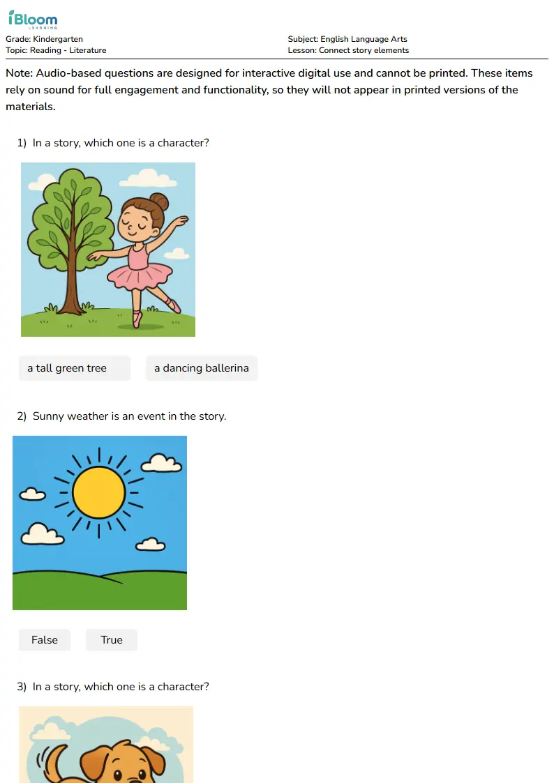 Connect story elements Lesson for Kindergarten