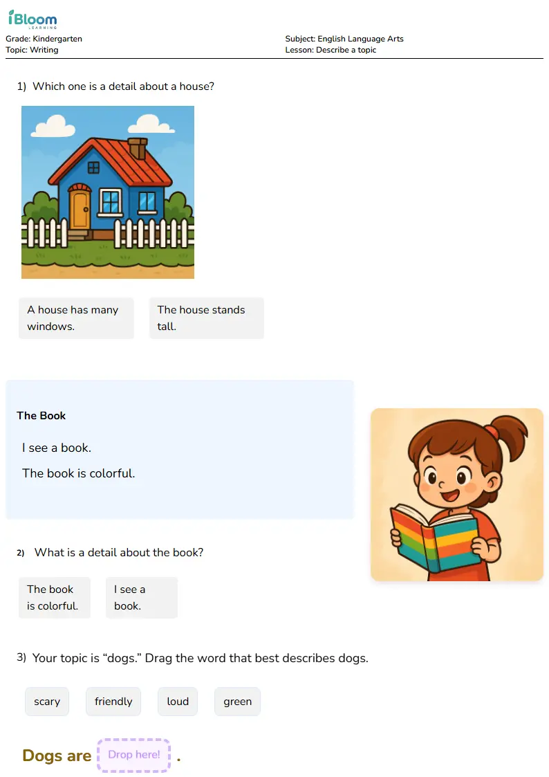 Describe a topic Lesson for Kindergarten