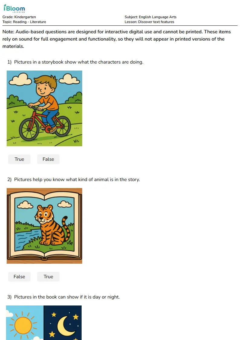 Discover text features Lesson for Kindergarten