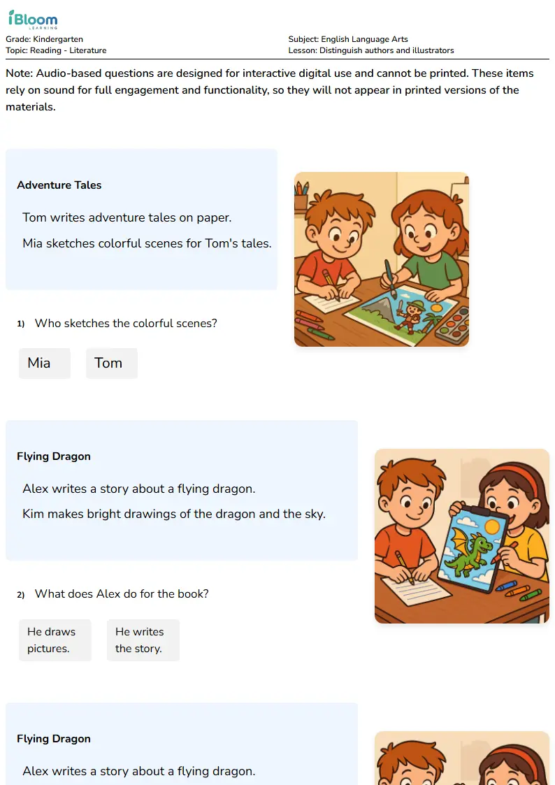 Distinguish authors and illustrators Lesson for Kindergarten