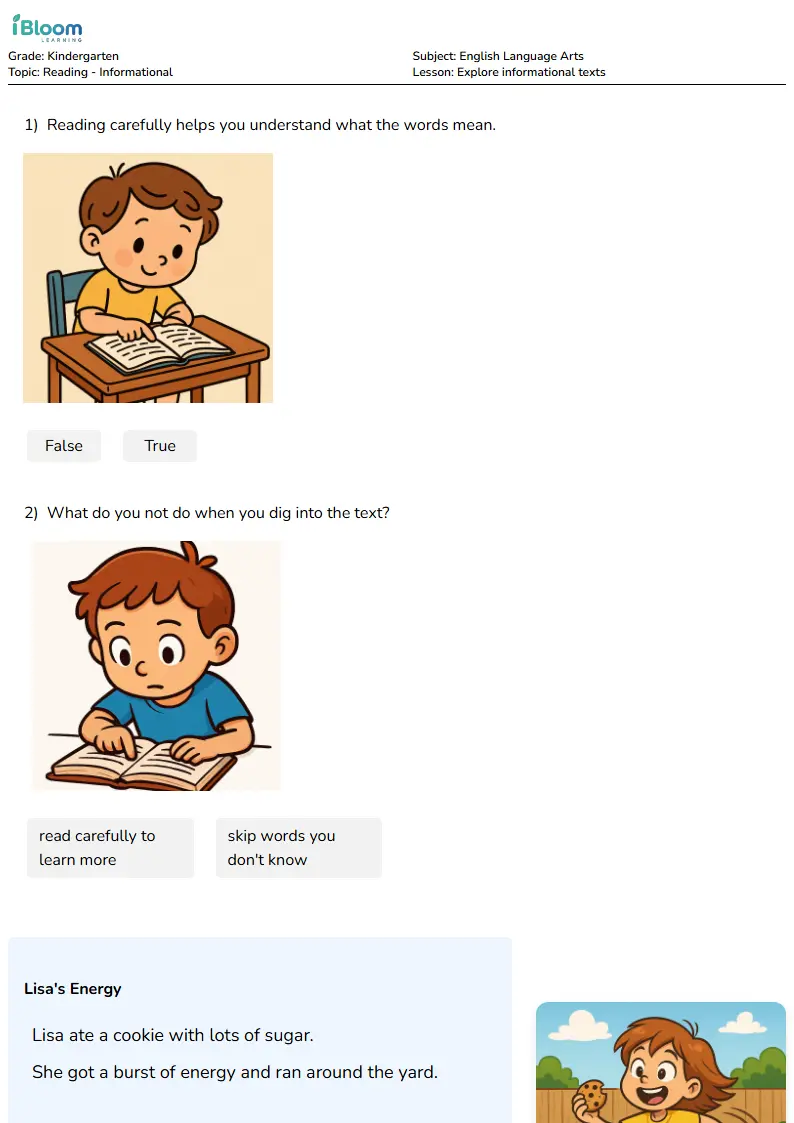 Explore informational texts Lesson for Kindergarten