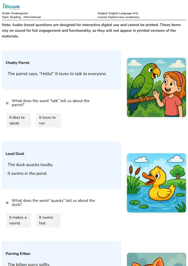 Explore new vocabulary Lesson for Kindergarten