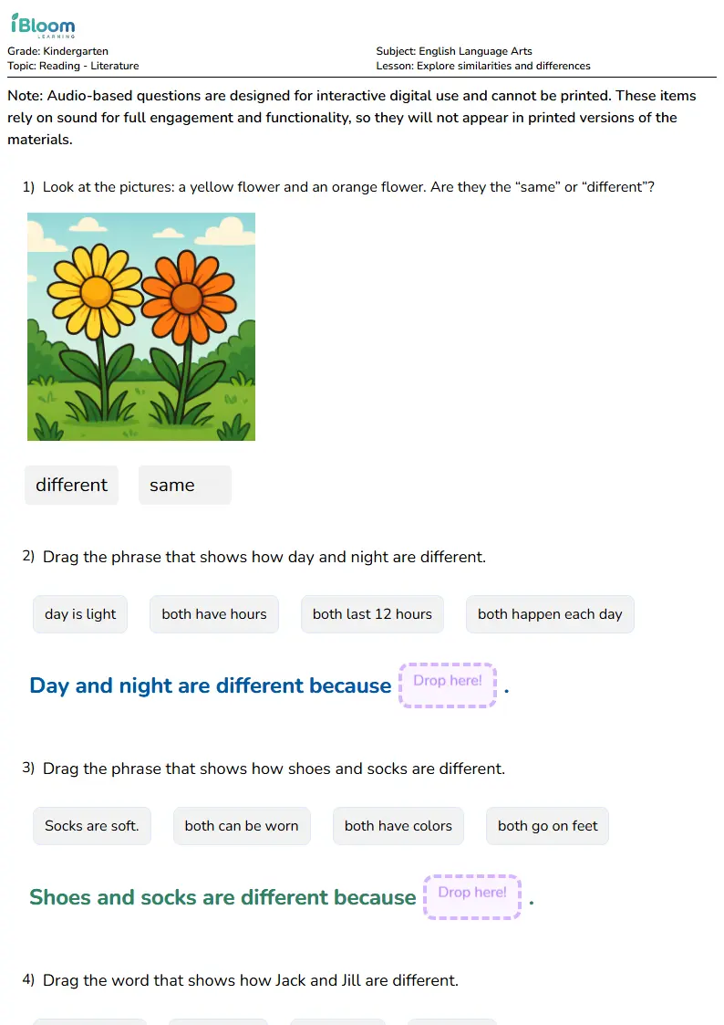 Explore similarities and differences Lesson for Kindergarten