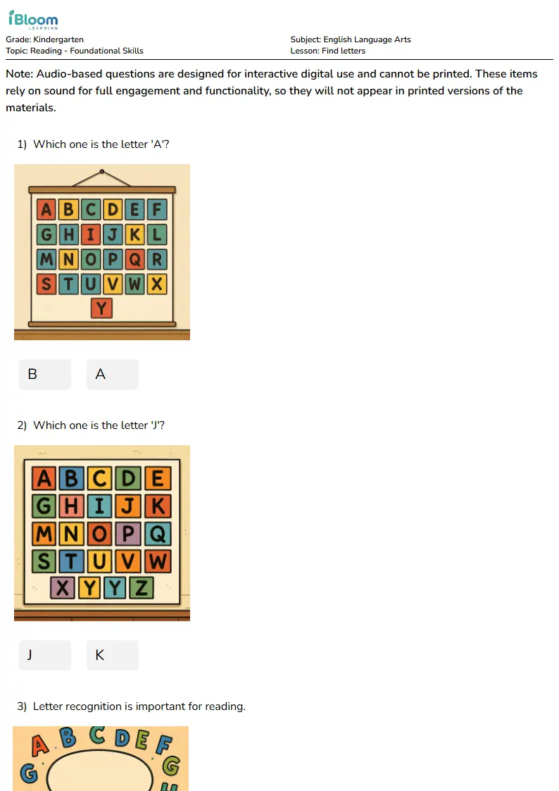 Find letters Lesson for Kindergarten | iBloom
