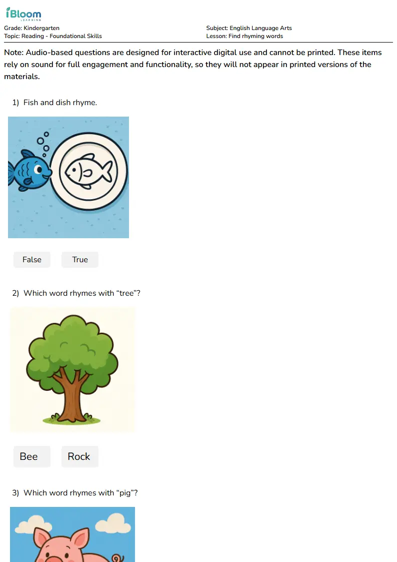 Find rhyming words Lesson for Kindergarten | iBloom