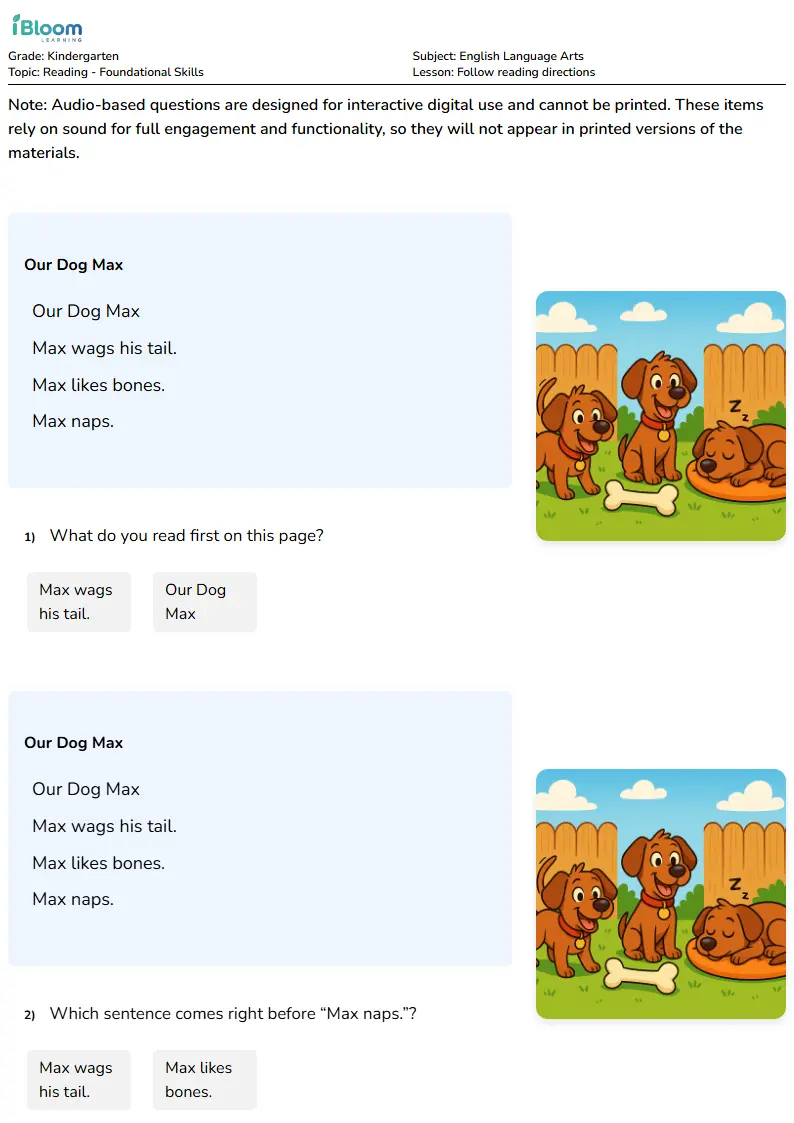 Follow reading directions Lesson for Kindergarten | iBloom