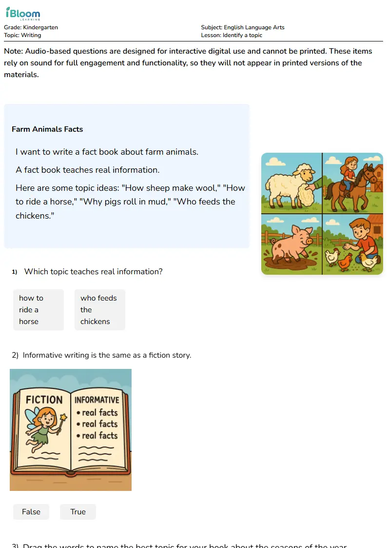 Identify a topic Lesson for Kindergarten | iBloom