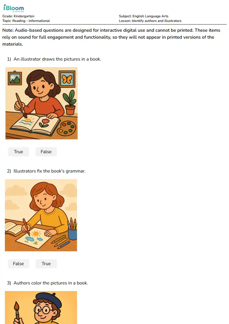 Identify authors and illustrators Lesson for Kindergarten | iBloom