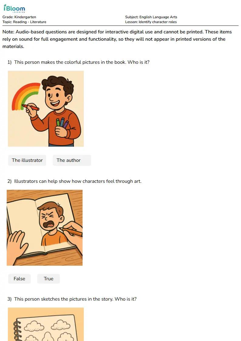 Identify character roles Lesson for Kindergarten | iBloom