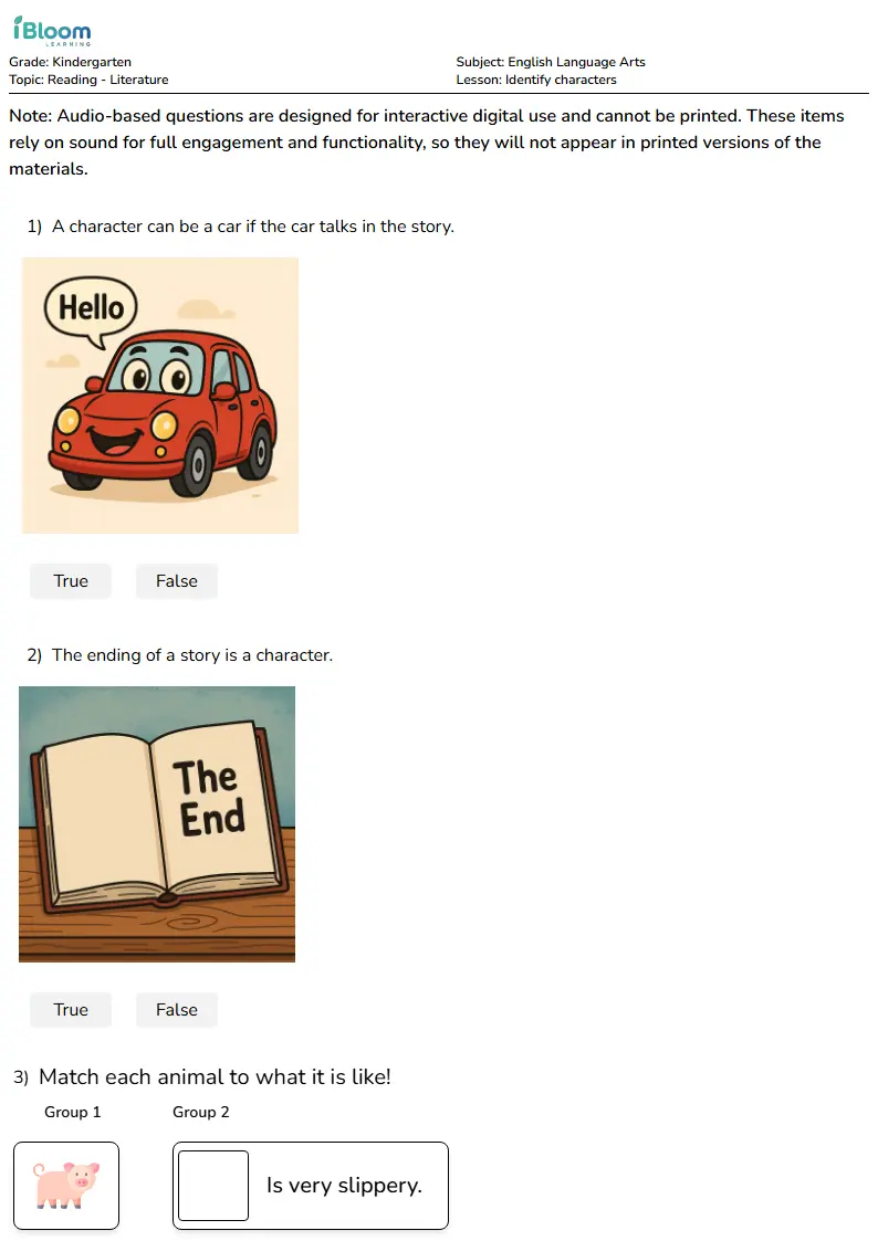 Identify characters Lesson for Kindergarten | iBloom