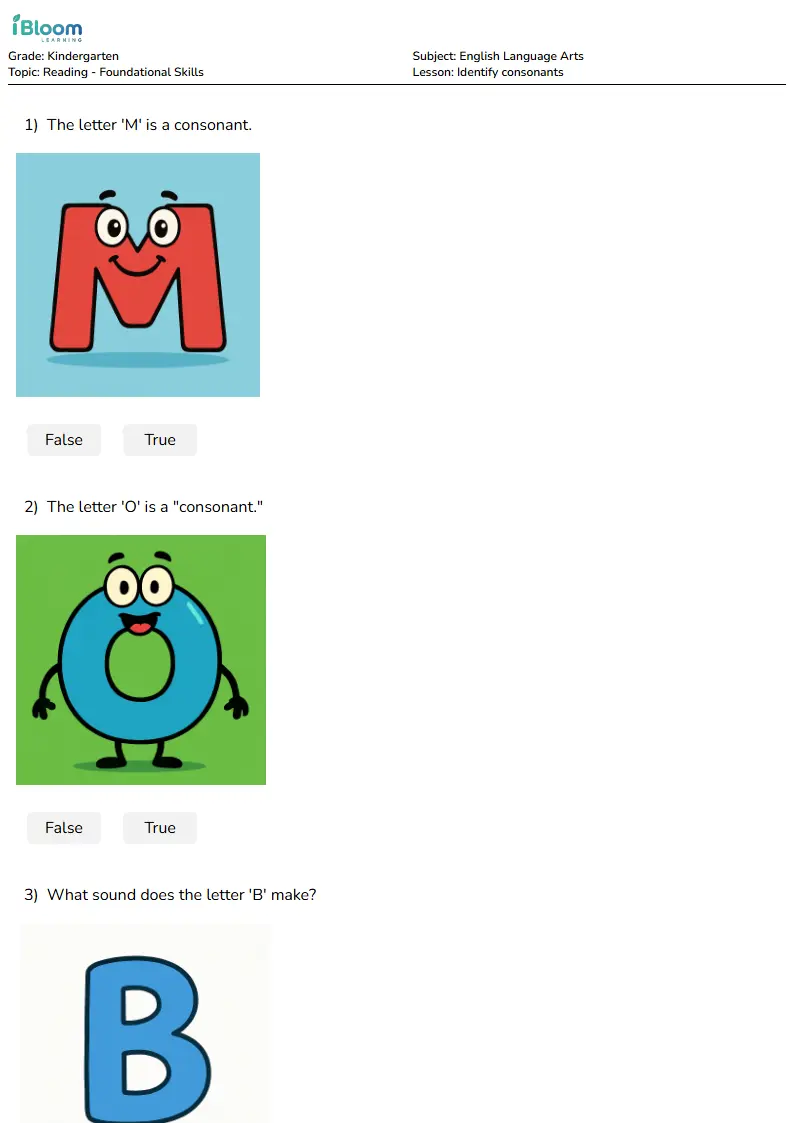 Identify consonants Lesson for Kindergarten | iBloom
