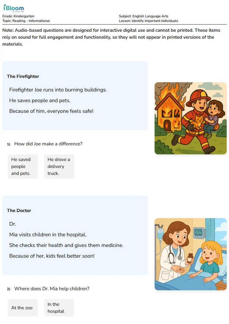 Identify important individuals Lesson for Kindergarten | iBloom
