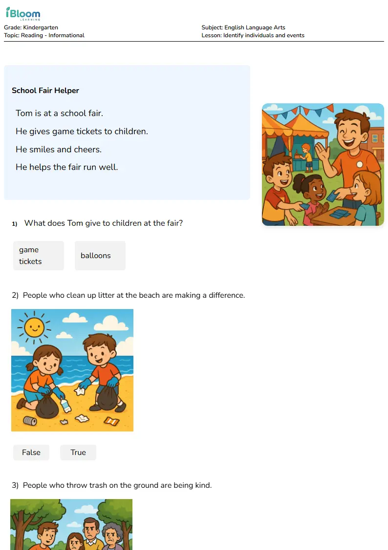 Identify individuals and events Lesson for Kindergarten | iBloom