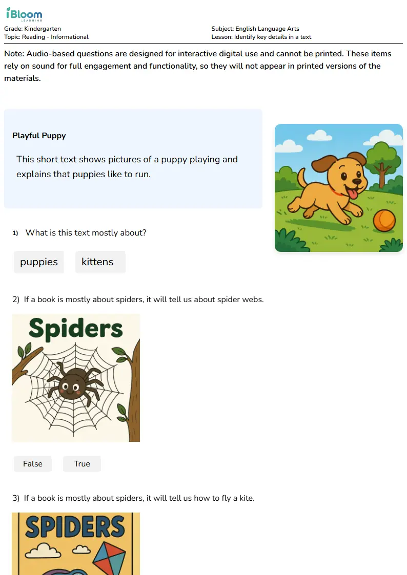 Identify key details in a text Lesson for Kindergarten | iBloom