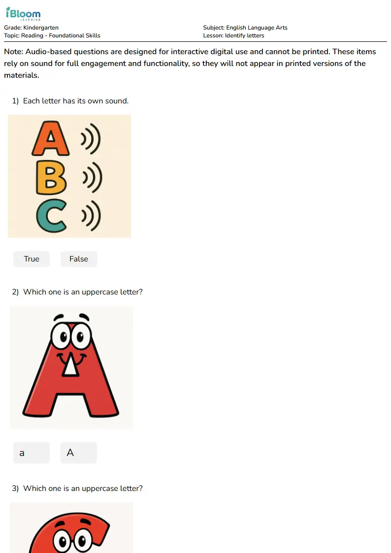 Identify letters Lesson for Kindergarten | iBloom