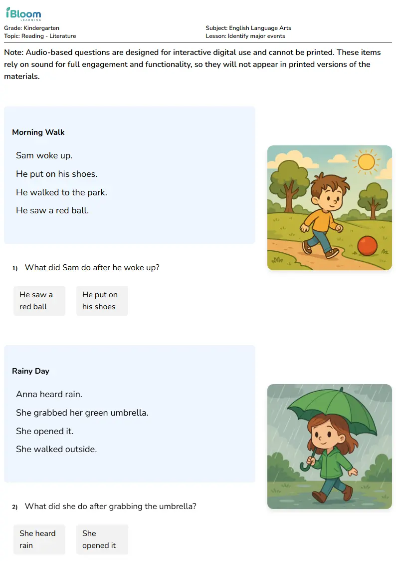 Identify major events Lesson for Kindergarten | iBloom