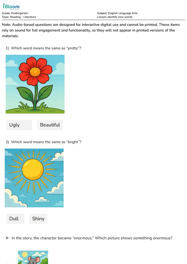 Identify new words Lesson for Kindergarten | iBloom