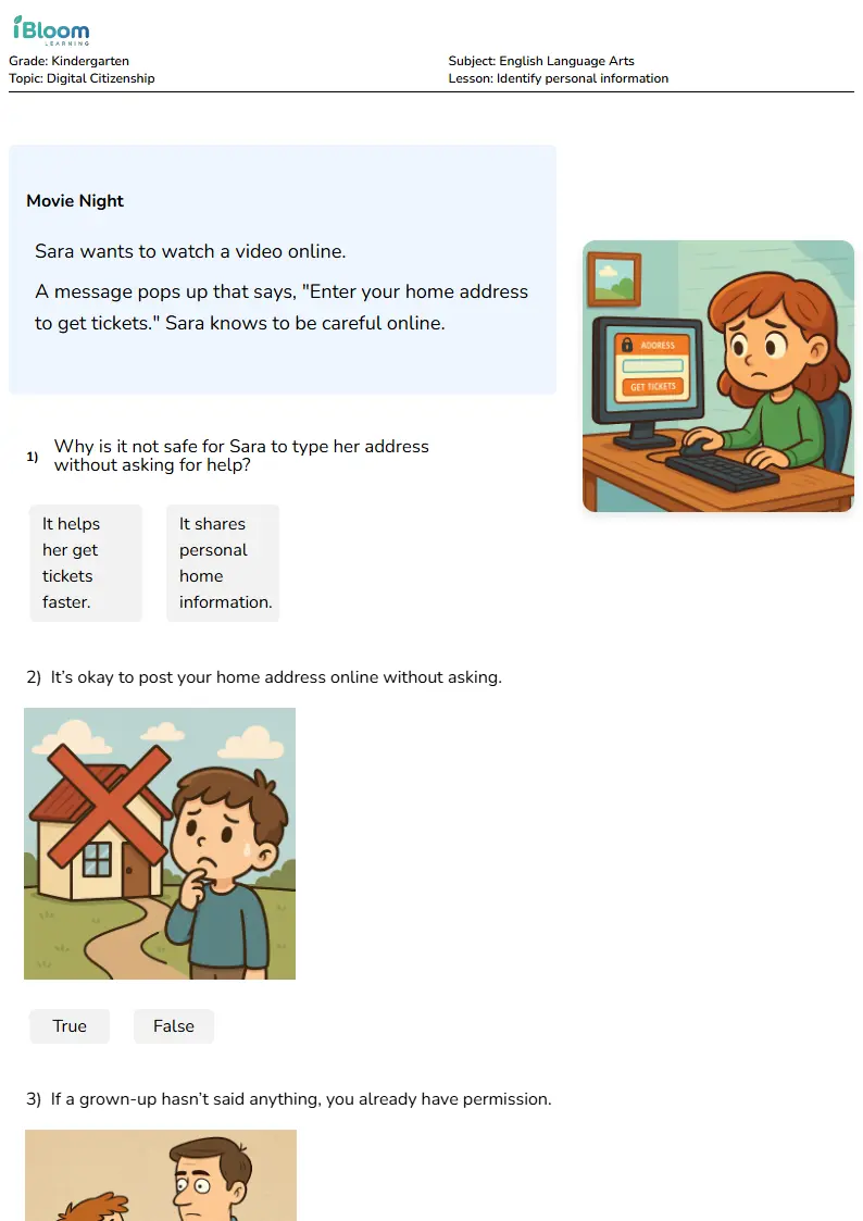 Identify personal information Lesson for Kindergarten | iBloom