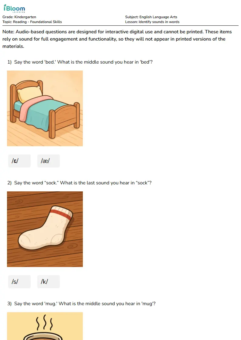 Identify sounds in words Lesson for Kindergarten | iBloom