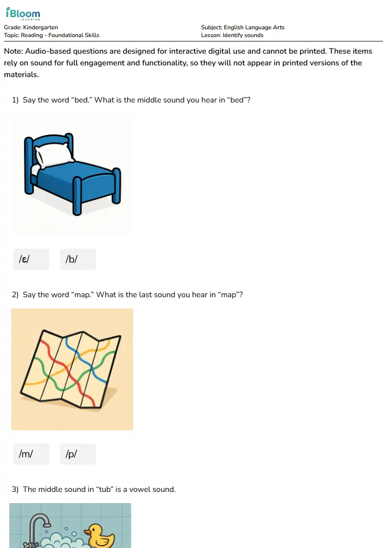Identify sounds Lesson for Kindergarten | iBloom