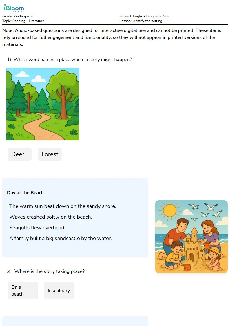 Identify the setting Lesson for Kindergarten | iBloom