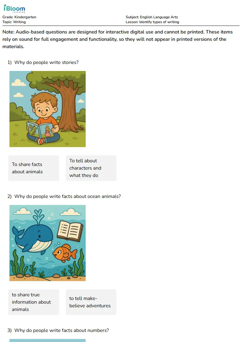 Identify types of writing Lesson for Kindergarten | iBloom