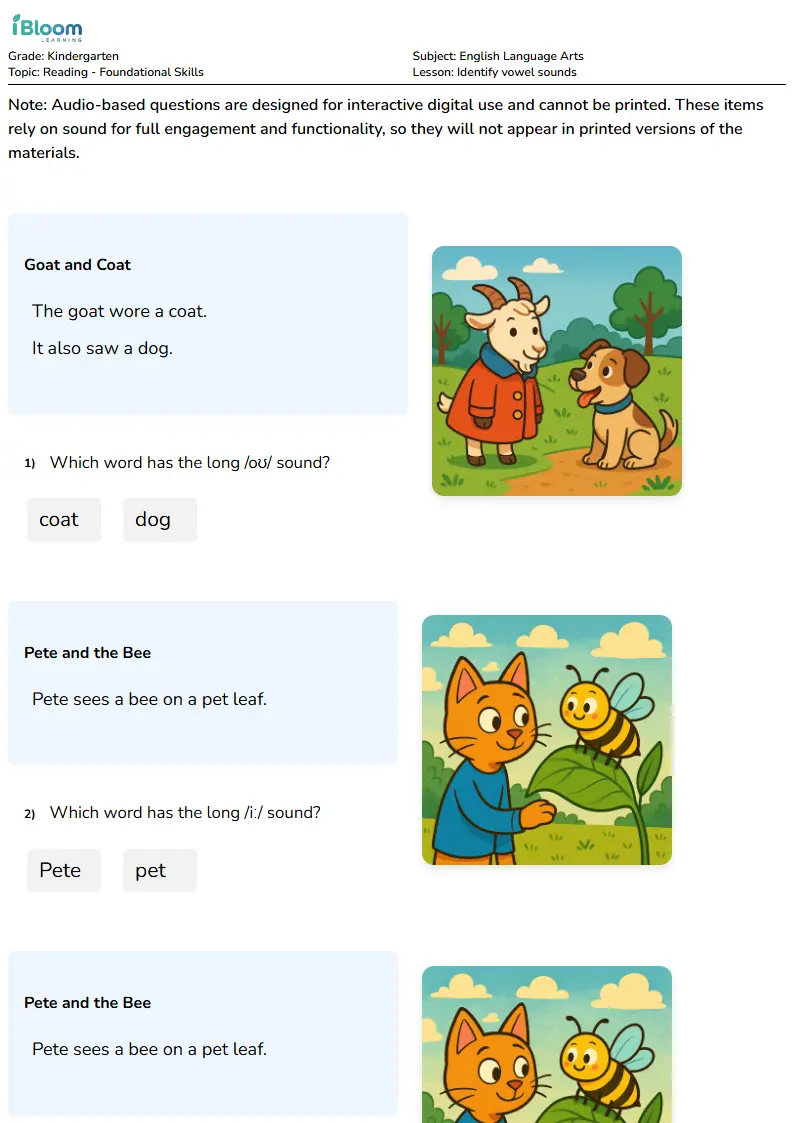 Identify vowel sounds Lesson for Kindergarten | iBloom