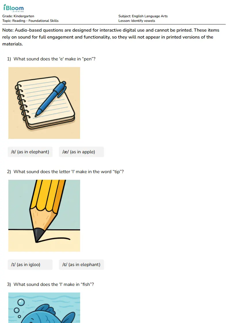 Identify vowels Lesson for Kindergarten | iBloom