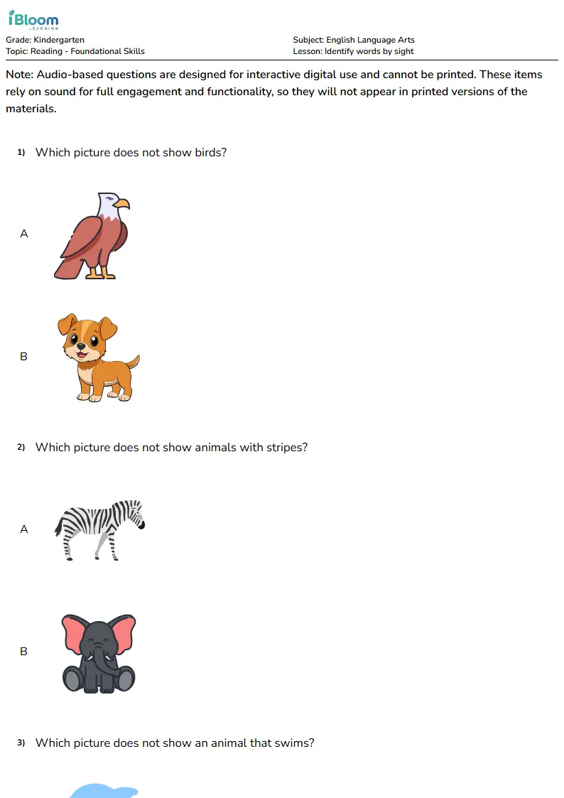 Identify words by sight Lesson for Kindergarten | iBloom