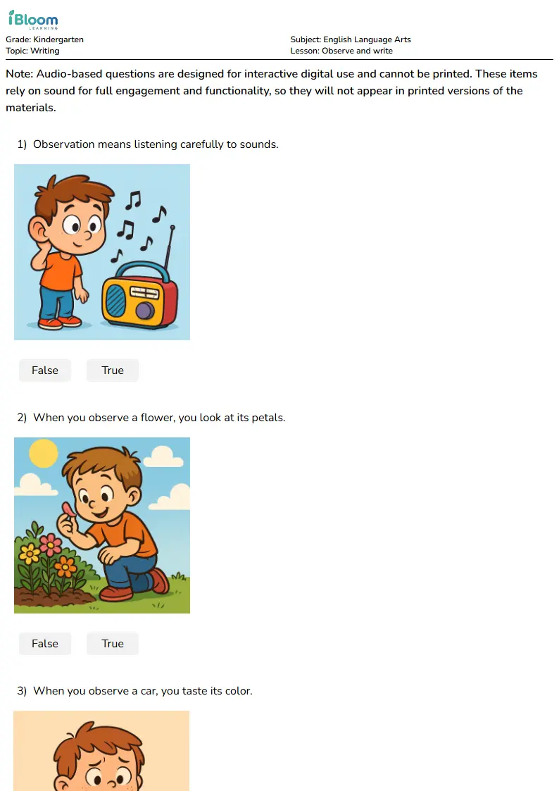 Observe and write Lesson for Kindergarten | iBloom