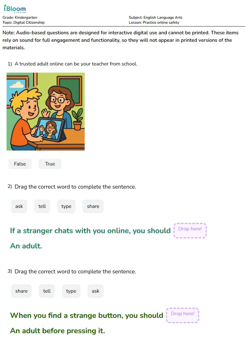 Practice online safety Lesson for Kindergarten | iBloom