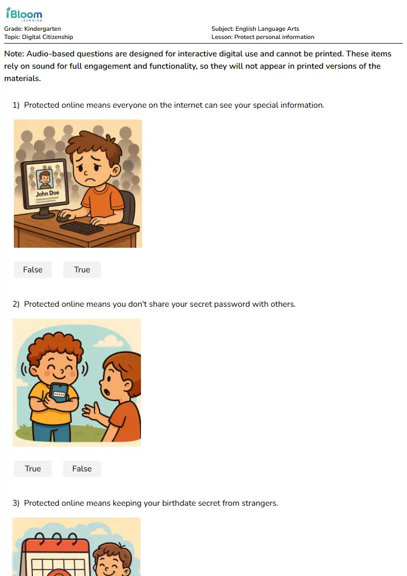 Protect personal information Lesson for Kindergarten | iBloom