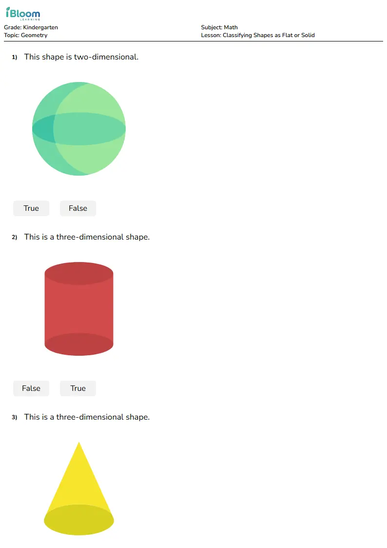 Classifying Shapes as Flat or Solid Lesson for Kindergarten