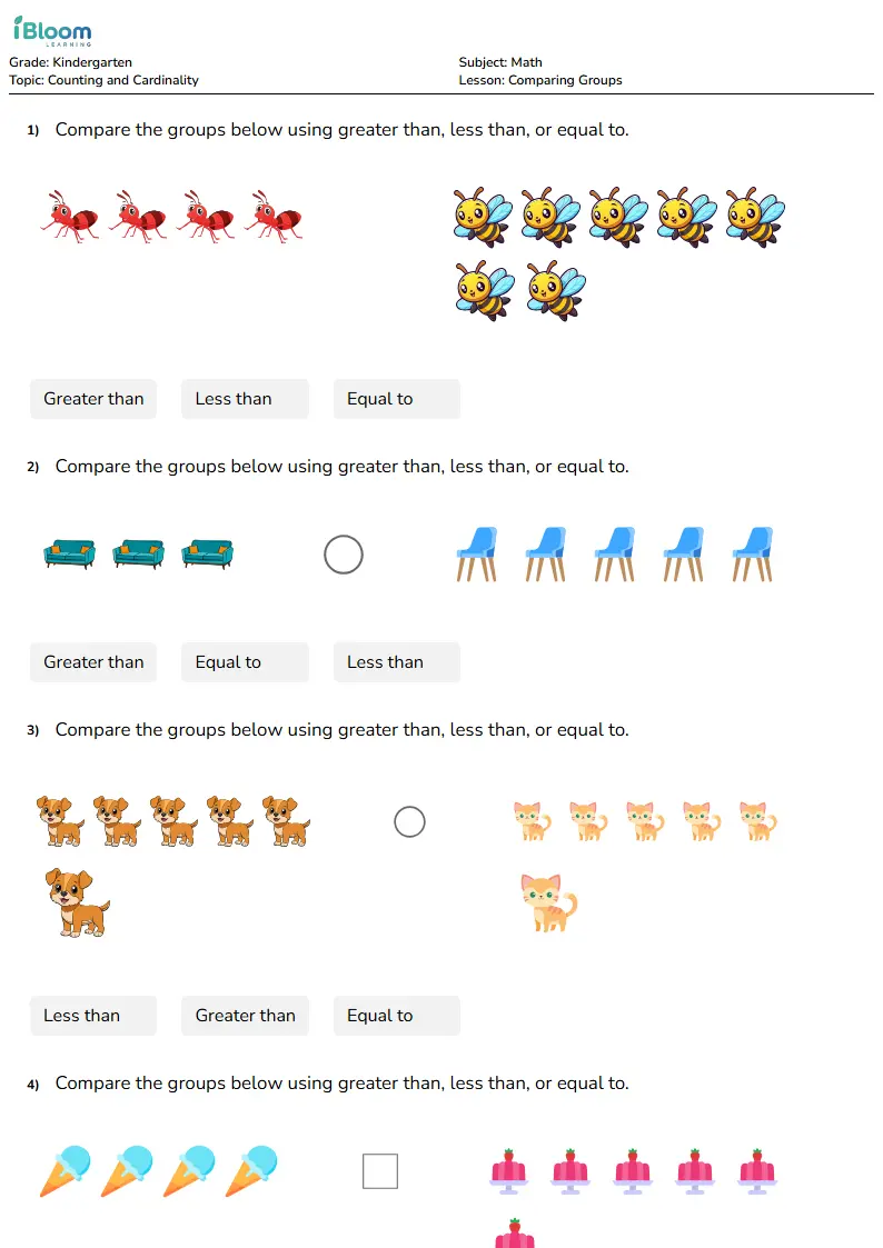 Comparing Groups Lesson for Kindergarten