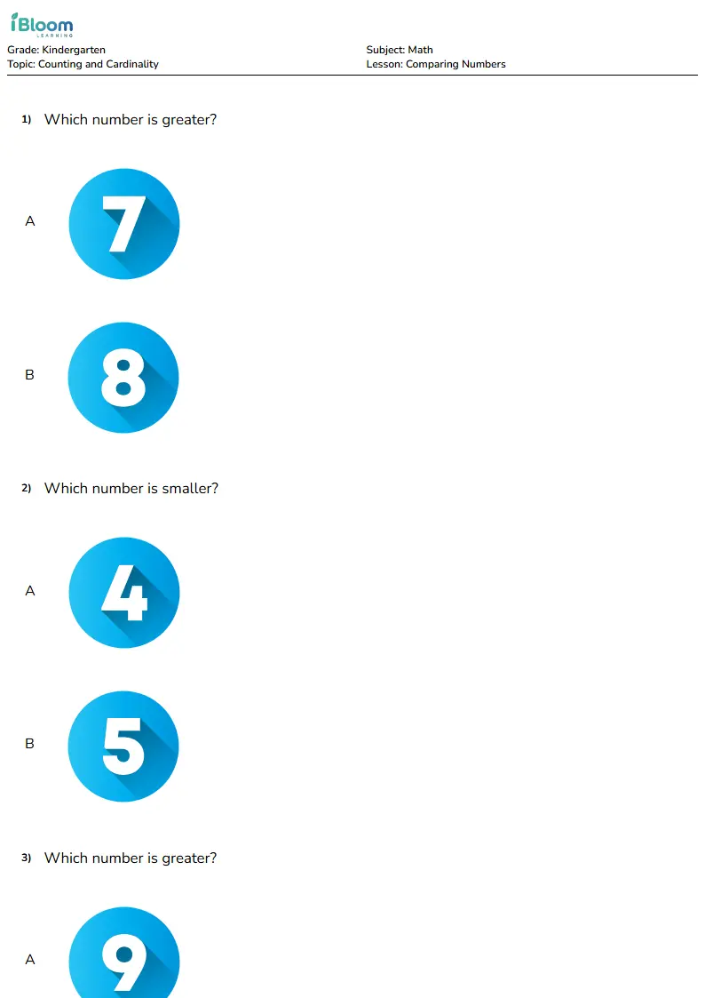 Comparing Numbers Lesson for Kindergarten