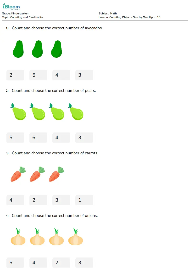 Counting Objects One by One Up to 10 Lesson for Kindergarten