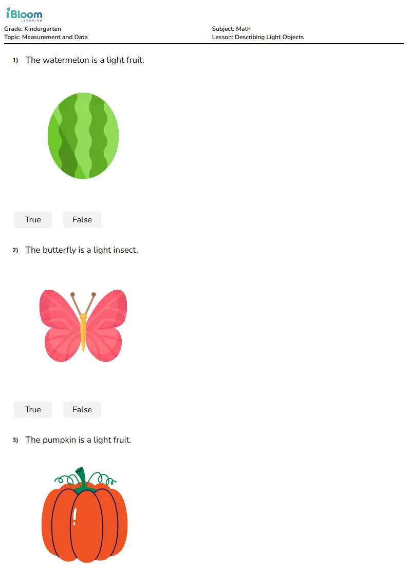 Describing Light Objects Lesson for Kindergarten
