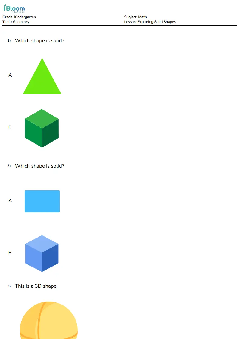 Exploring Solid Shapes Lesson for Kindergarten