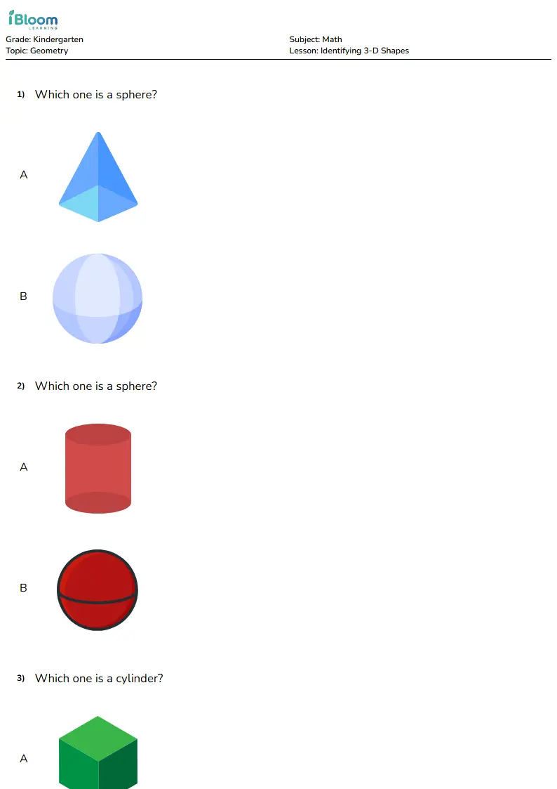 Identifying 3-D Shapes Lesson for Kindergarten | iBloom