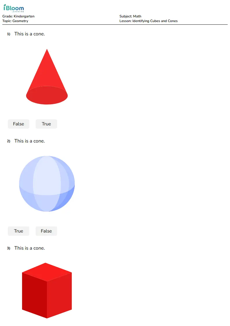 Identifying Cubes and Cones Lesson for Kindergarten | iBloom
