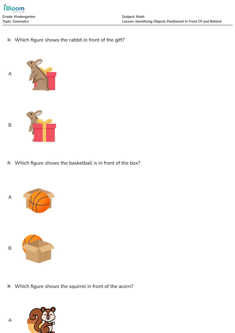 Identifying Objects Positioned In Front Of and Behind Lesson for Kindergarten | iBloom