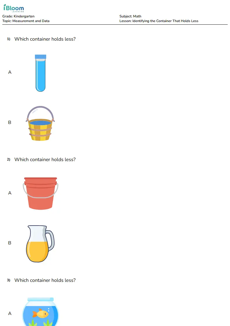 Identifying the Container That Holds Less Lesson for Kindergarten | iBloom