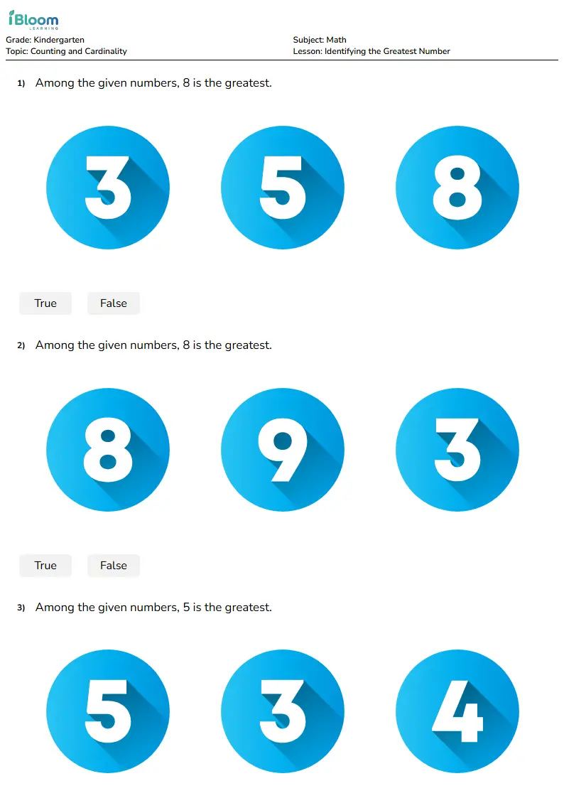 Identifying the Greatest Number Lesson for Kindergarten | iBloom