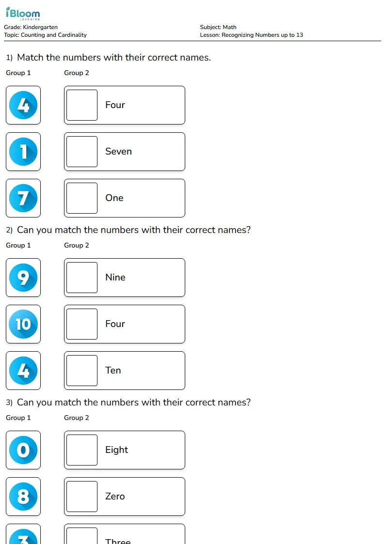Recognizing Numbers up to 13 Lesson for Kindergarten | iBloom